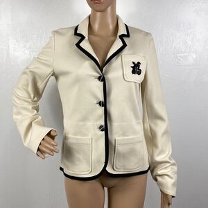 Philippe Adec cream & black cotton pockets blazer jacket Y2K Size M